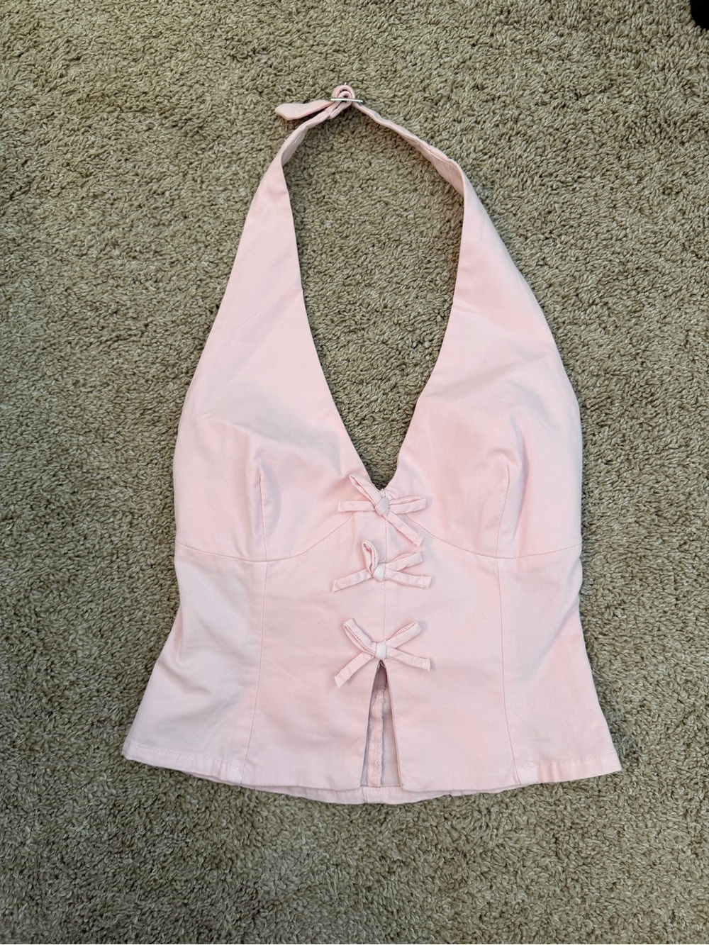 ZARA Pink Halter Bow-Front Women’s Top